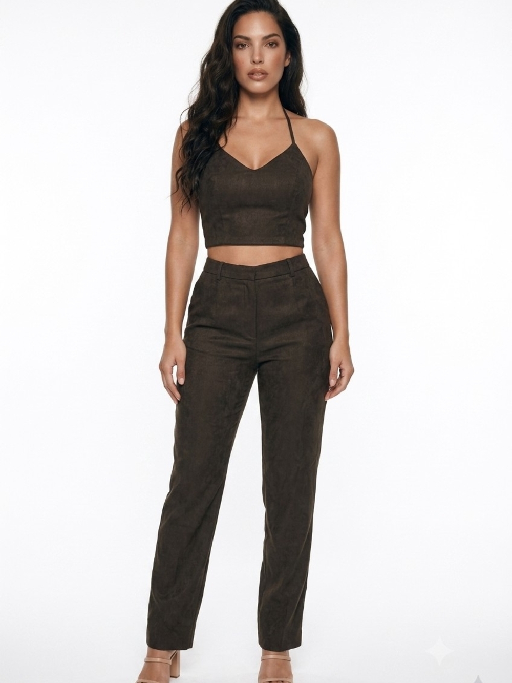 Gianna Straight Trousers in Green. Suede Look 100 % Polyester. Size 14 NWT